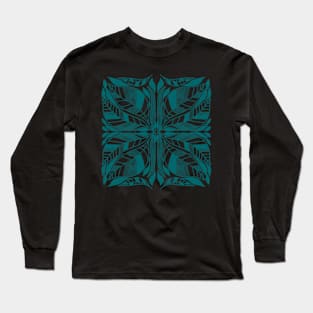 Teal Symmetrical Colorful Leaves Design Long Sleeve T-Shirt